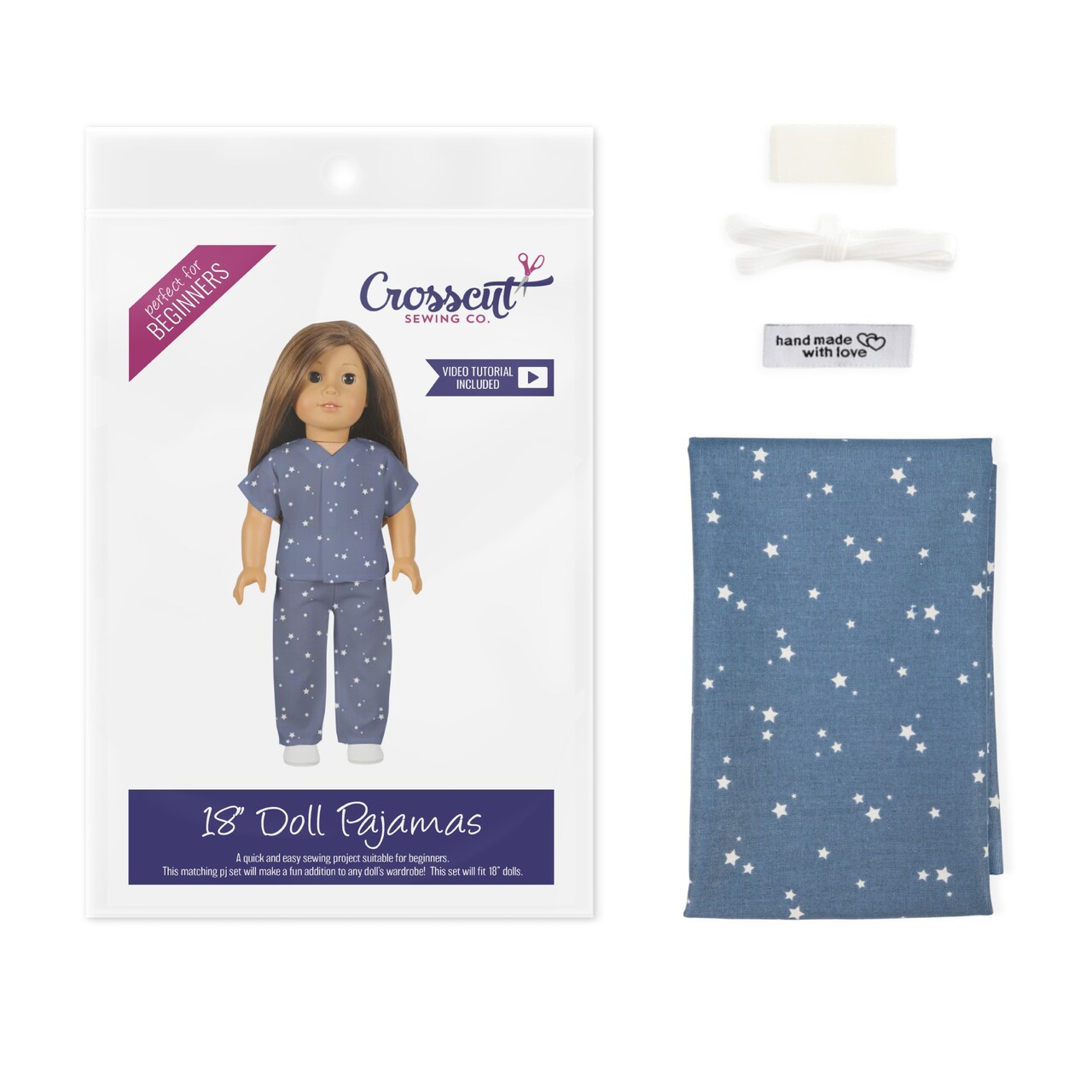 Crosscut Sewing Co.® Doll Pajama Sewing Project Kit - Beginner Friendly DIY Sewing Kit